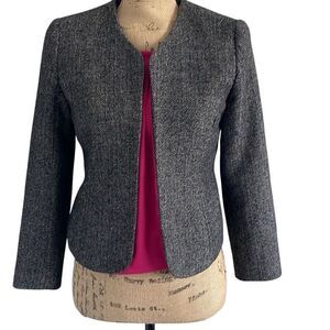 Chelsea28 (Nordstrom) Black Pink Accent Tweed Crop Open Front Blazer - Size S
